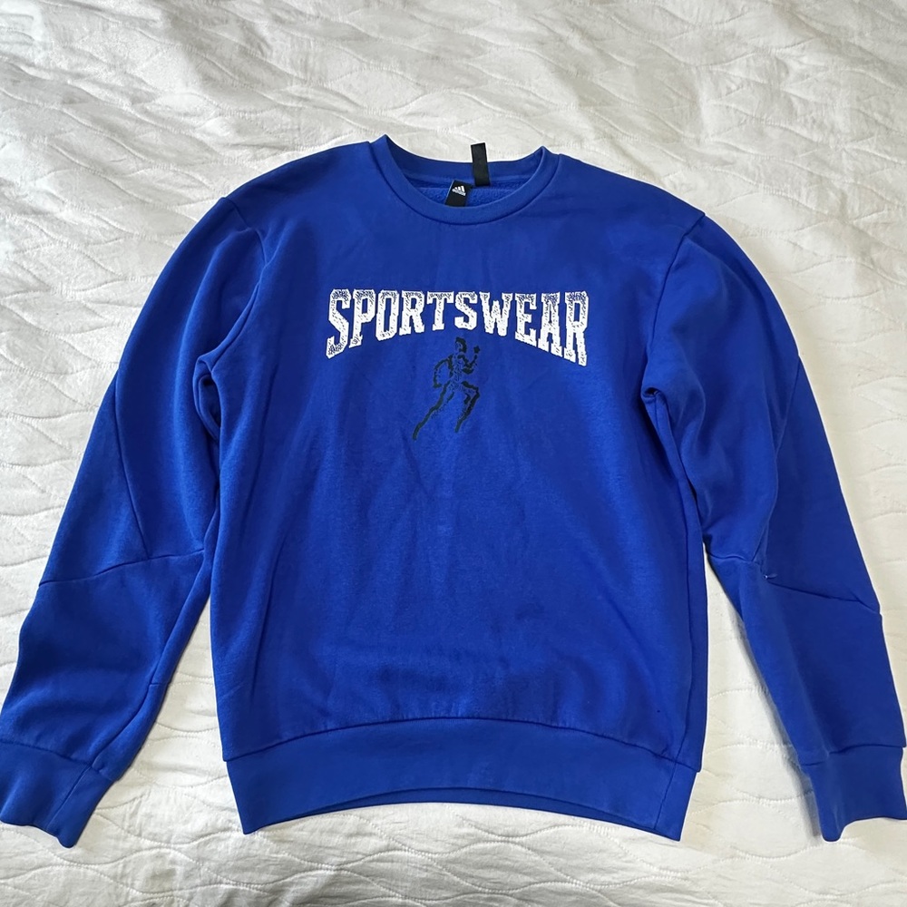 Adidas Blue Crewneck Sweater with Ribbed Cuffs